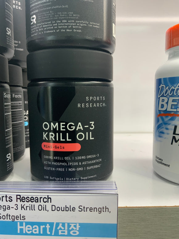 Sports research omega-3  krill oil, double strength, 60 softgels